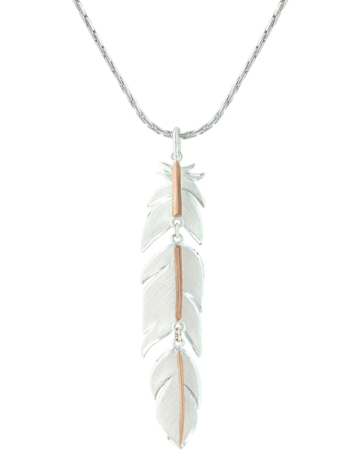 Montana Silversmiths Women's Rose Gold Plume Feather Necklace, Silver, hi-res