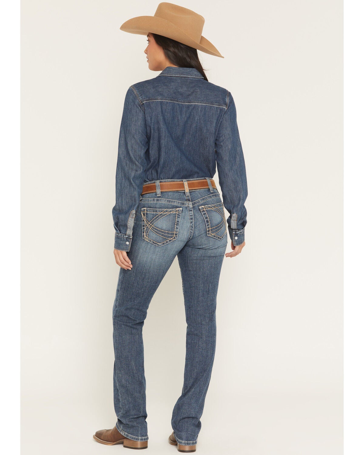 Image #3 - Ariat Women's Estelle Medium Wash Mid Rise Straight Stretch Denim Jeans, Medium Wash, hi-res
