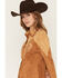 Image #2 - Miss Me Women's Faux Suede Long Sleeve Button-Down Western Shirt, Camel, hi-res
