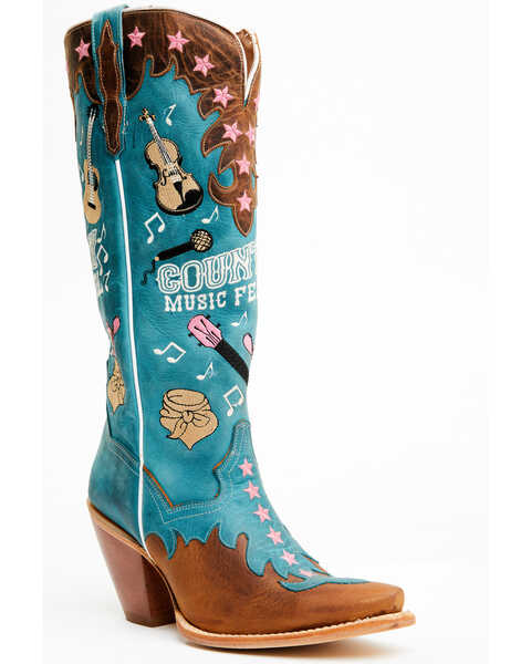 Dan Post Women's Nashville Music Festival Embroidered Western Tall Boots - Snip Toe , Blue, hi-res