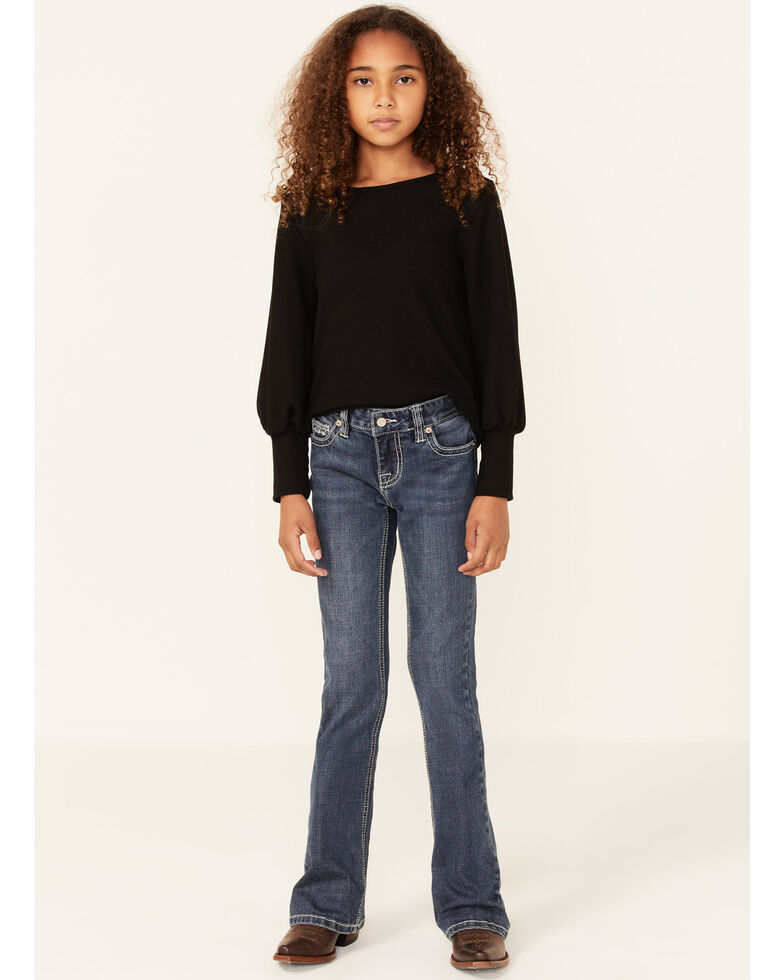 Rock & Roll Denim Girls' Embellished Pockets Bootcut Jeans, Blue, hi-res