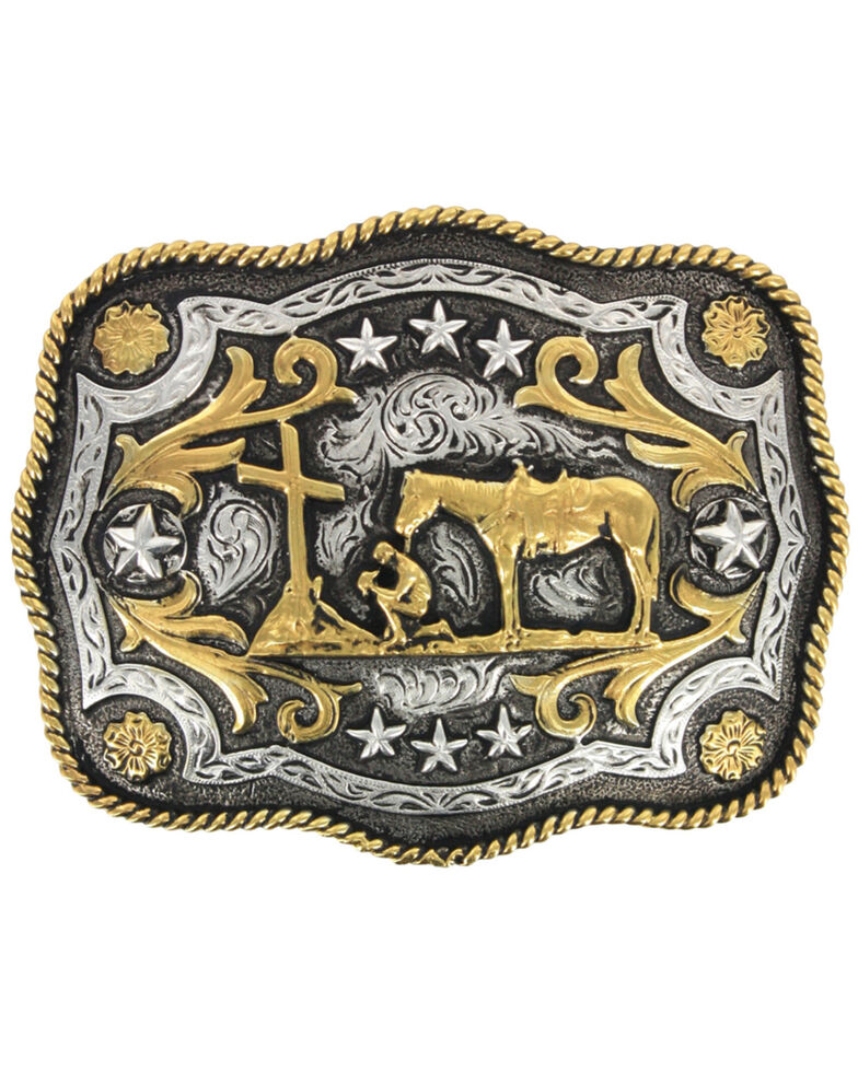 Cody James Men's Christian Cowboy Rectangle Belt Buckle, Silver, hi-res
