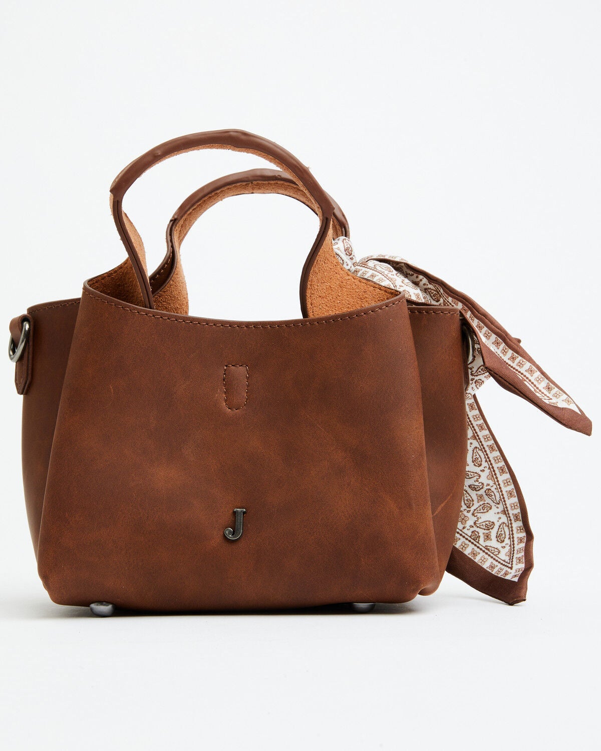 Justin Women's Signature Tiny Tote With Paisley Leather Scarf Crossbody Bag, Brown, hi-res