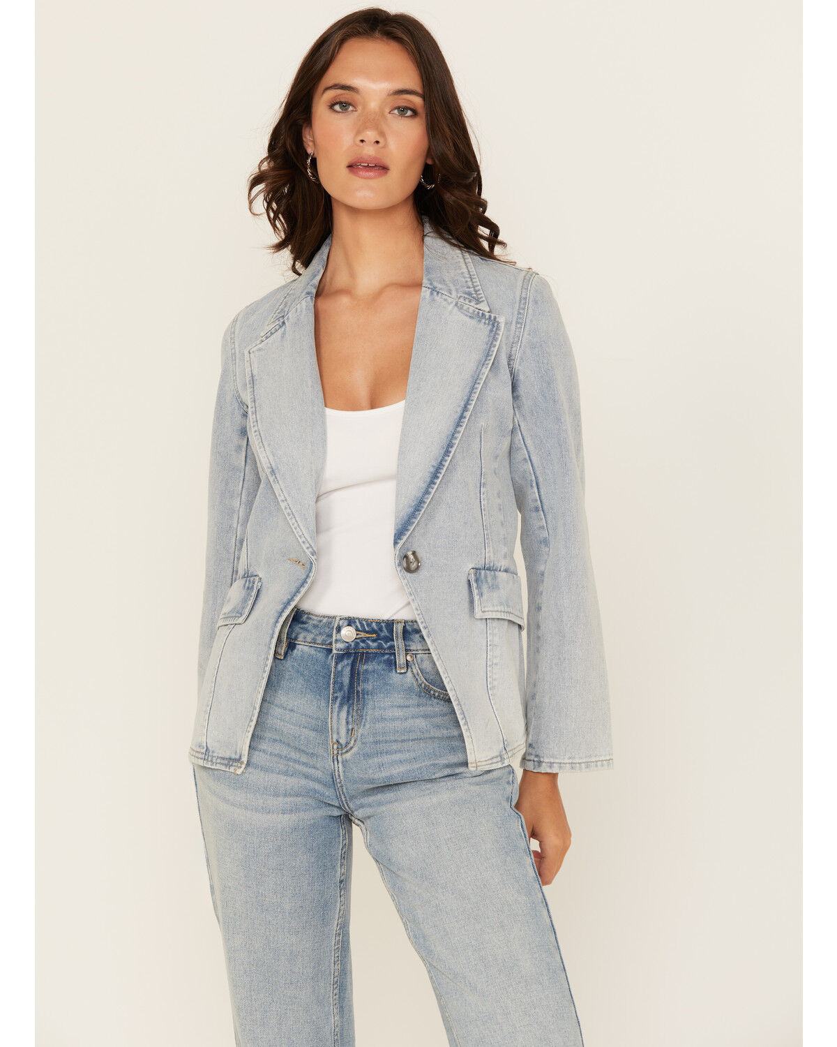Image #2 - Boom Boom Jeans Women's Light Wash Denim Blazer, Light Wash, hi-res