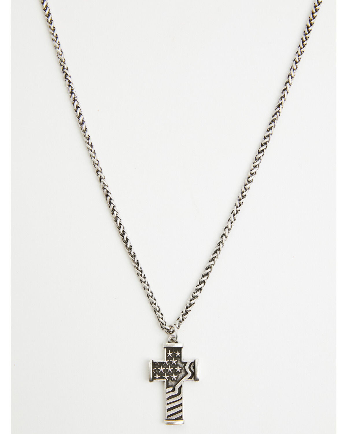 Cody James Men's Flag Cross Necklace, Silver, hi-res