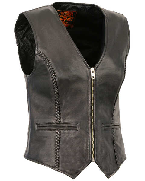 Milwaukee Leather Women's Lightweight Zipper Front Braided Vest - 4X, Black, hi-res