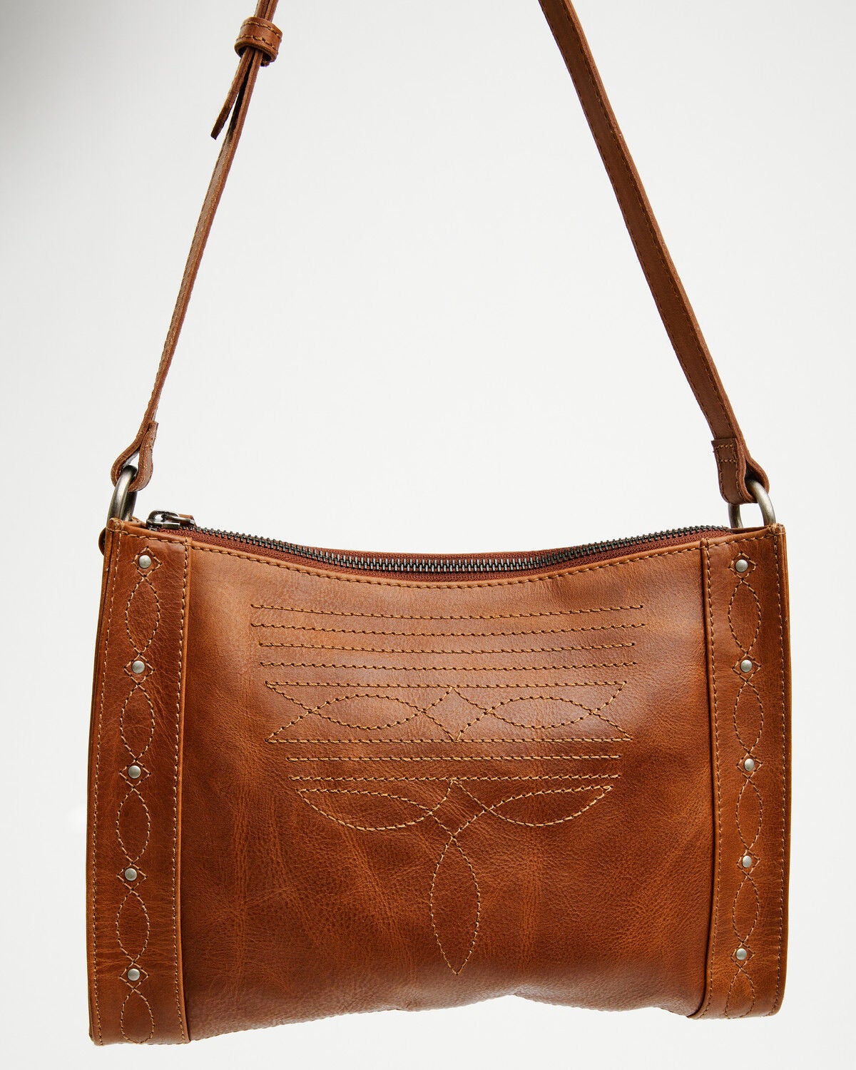 Shyanne Women's Nolyn Boot Stitch Crossbody Bag, Brown, hi-res