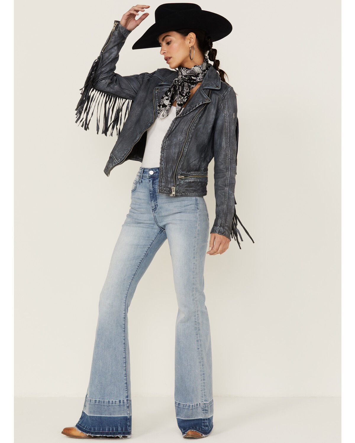 Image #4 - Mauritius Leather Women's Melbourne Denim Fringe Leather Jacket, , hi-res