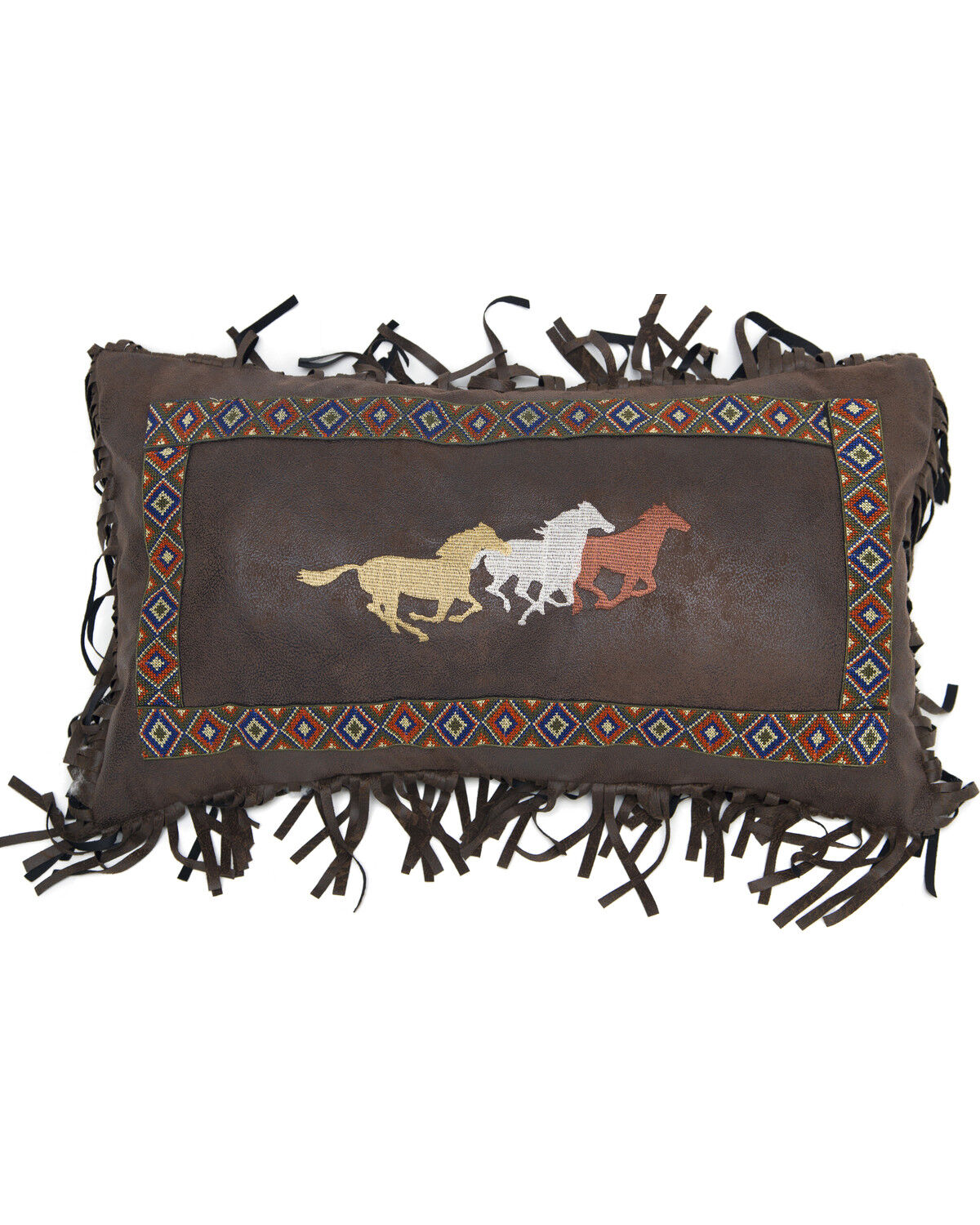 Image #1 - Carstens Three Horses Fringe Pillow, Brown, hi-res
