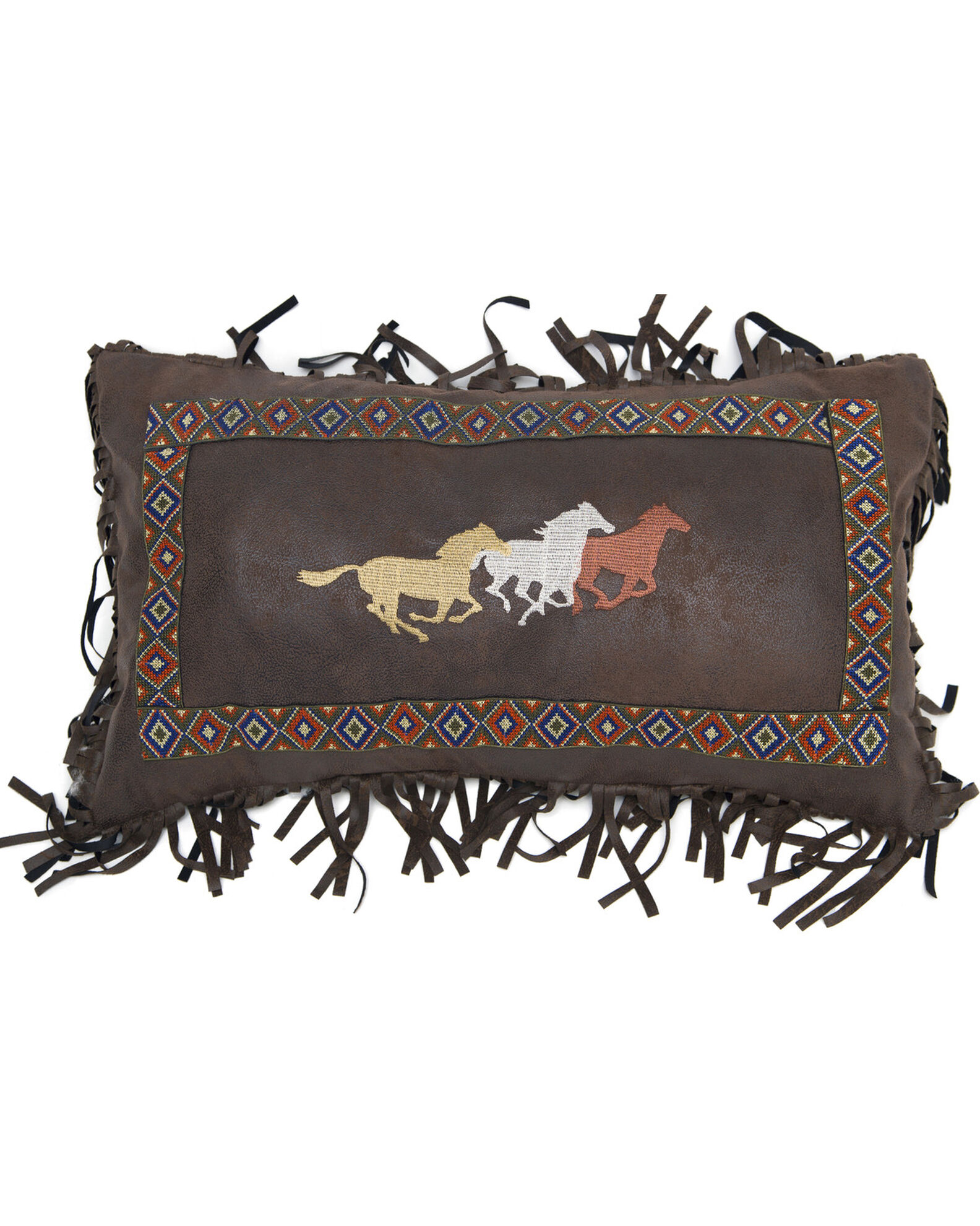 Image #1 - Carstens Three Horses Fringe Pillow, Brown, hi-res