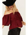 Image #2 - Wild Moss Women's Jacquard Flutter Sleeve Top, Burgundy, hi-res