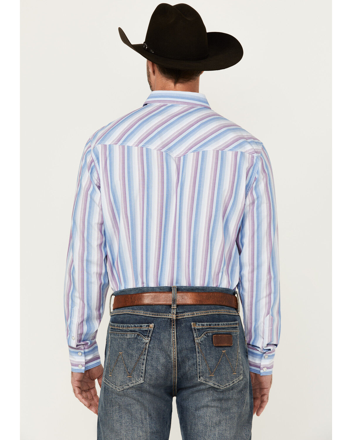 Image #4 - Wrangler 20X Men's Striped Print Long Sleeve Snap Stretch Western Shirt, Blue, hi-res
