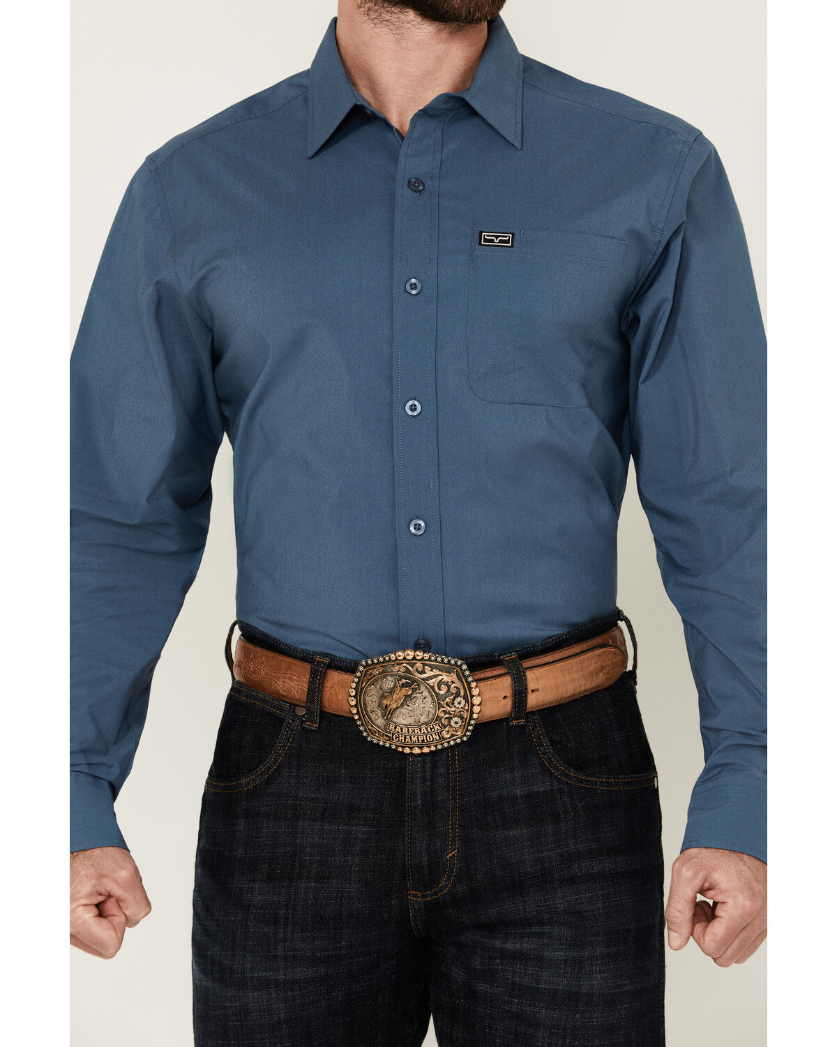 Image #3 - Kimes Ranch Men's Linville Solid Long Sleeve Button-Down Performance Western Shirt, Blue, hi-res