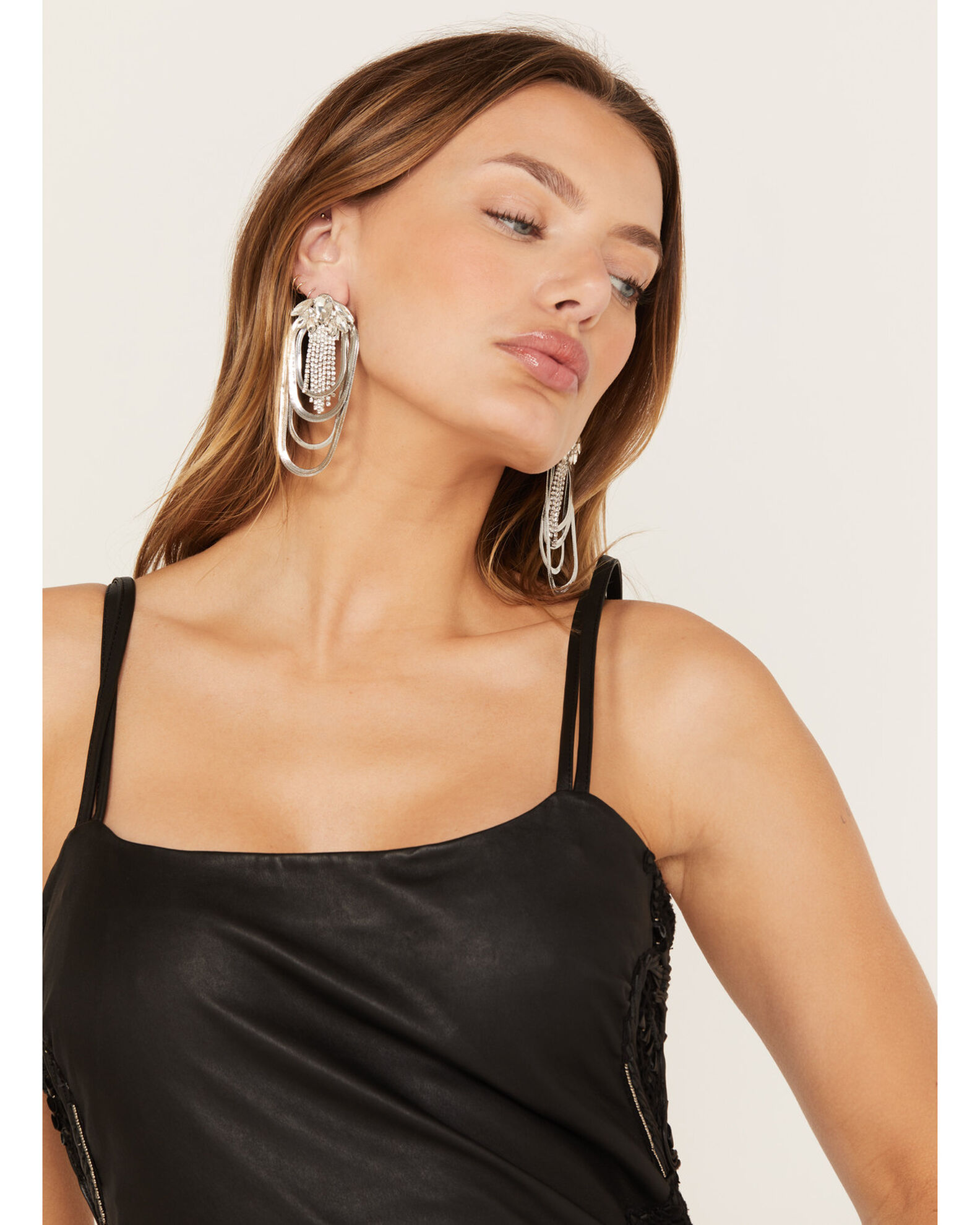 Image #1 - Wonderwest Women's Silver Jeweled Loop Earrings, Silver, hi-res