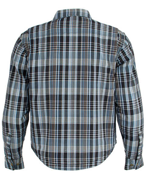 Image #3 - Milwaukee Performance Men's Aramid Reinforced Flannel Biker Shirt , Black/blue, hi-res