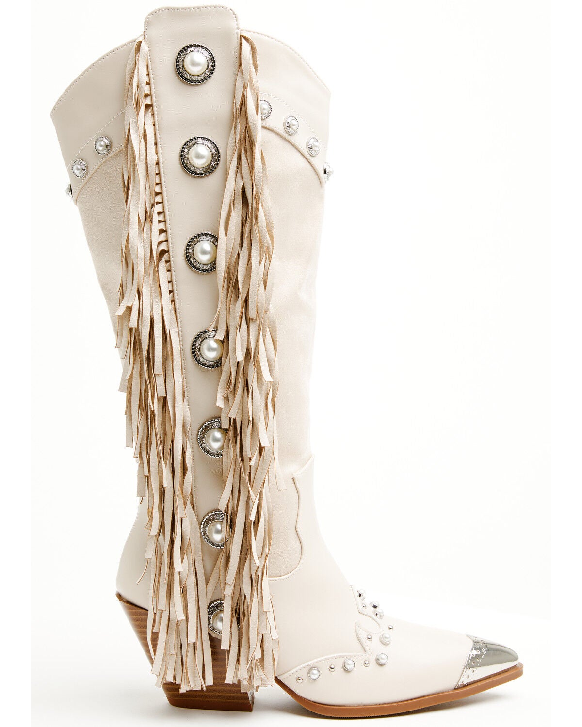 Image #2 - Azalea Wang Women's Pelagius Tall Fringe Western Boots - Round Toe, Cream, hi-res
