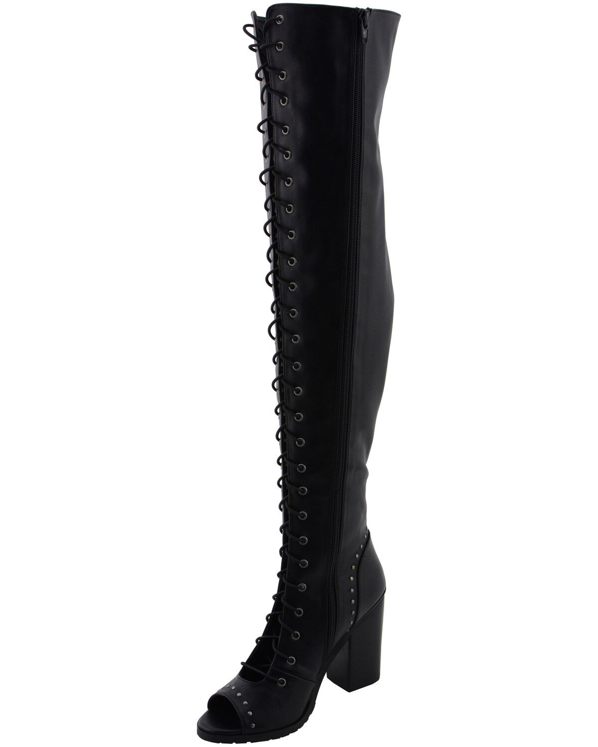 Image #2 - Milwaukee Leather Women's Open Toe Front Knee High Boots - Round Toe, Black, hi-res