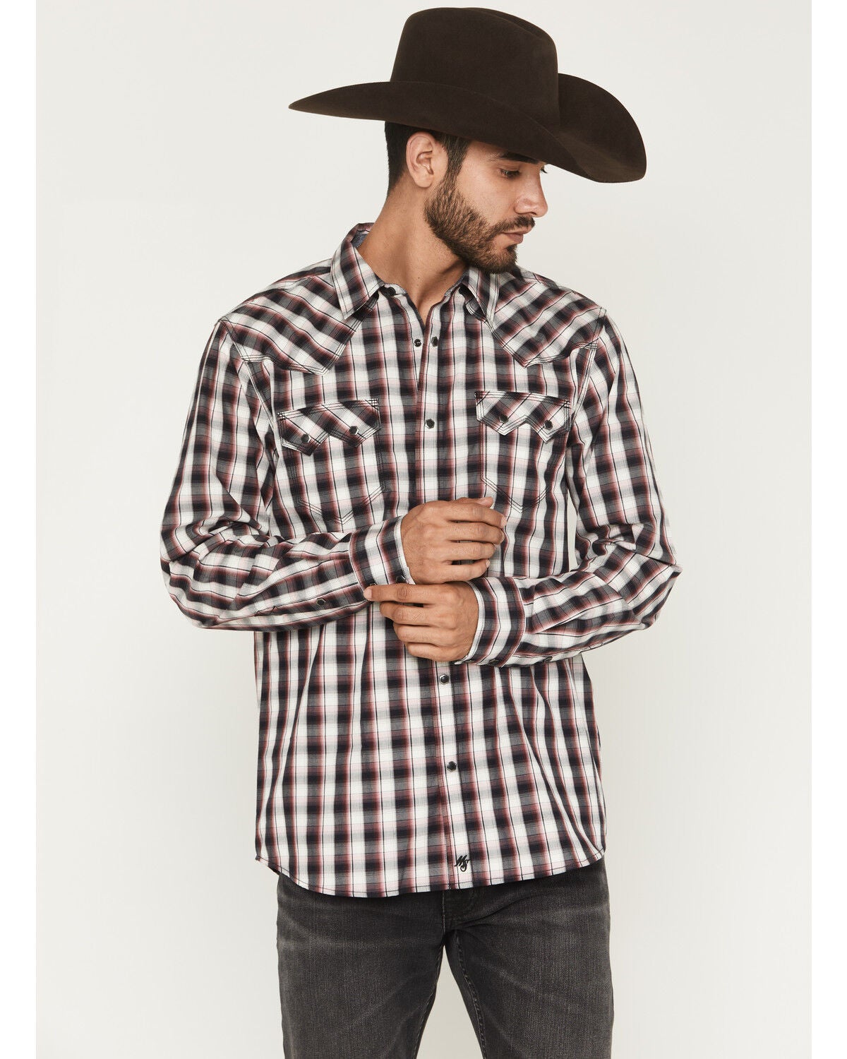 Image #1 - Moonshine Spirit&reg; Men's Tequila Sunrise Plaid Print Long Sleeve Snap Western Shirt, White, hi-res