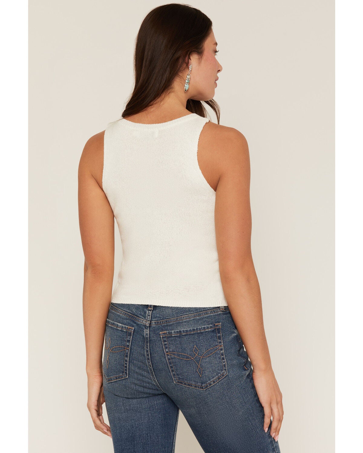 Image #4 - Sadie & Sage Women's American Flag Embroidered Sweater Tank Top, White, hi-res