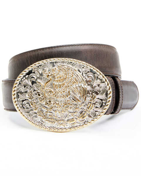 Image #1 - Cody James Men's Two-Tone Mexican Eagle Buckle Belt, Brown, hi-res