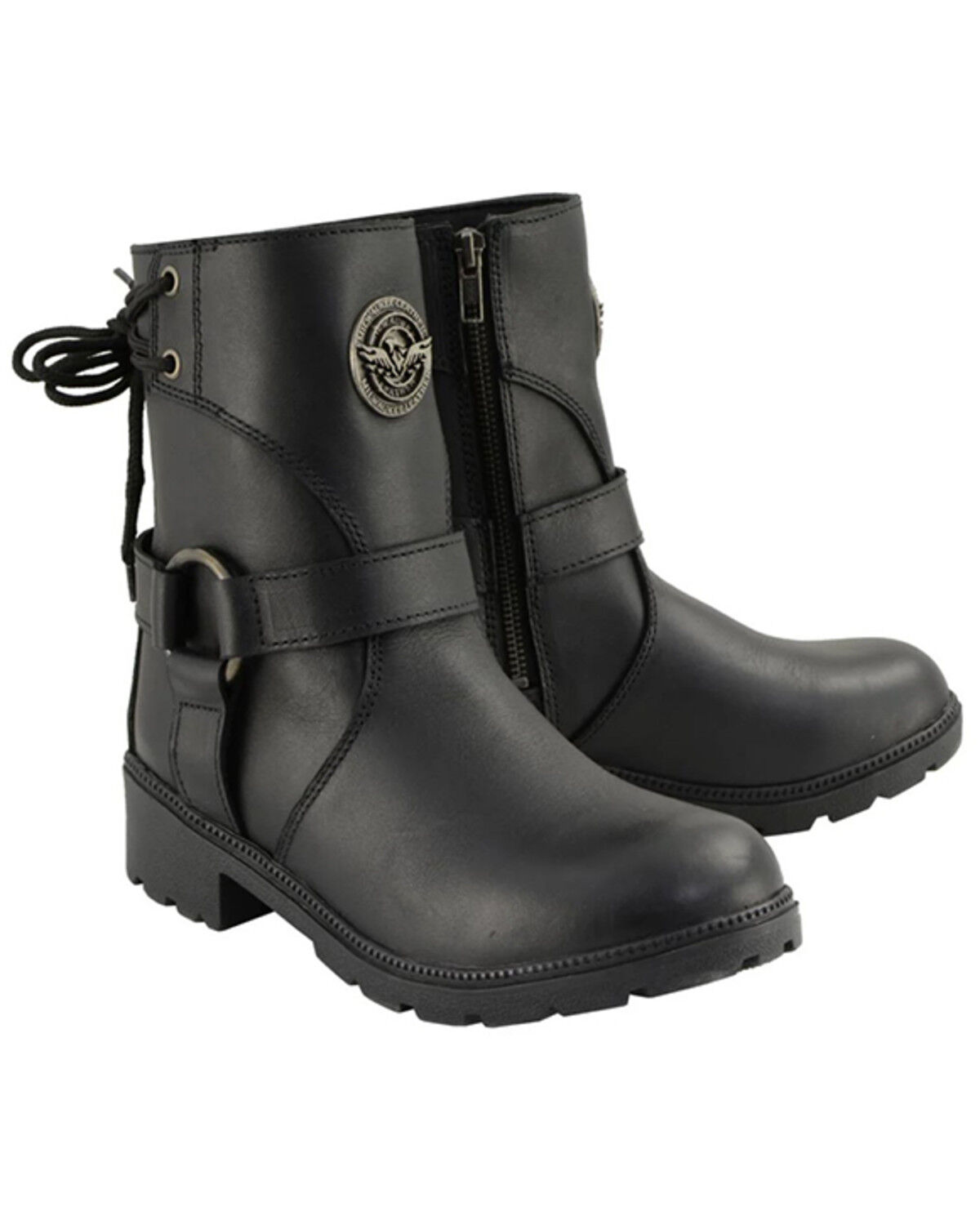 Image #1 - Milwaukee Leather Women's Harness Zip-Up Motorcycle Boots - Round Toe, Black, hi-res