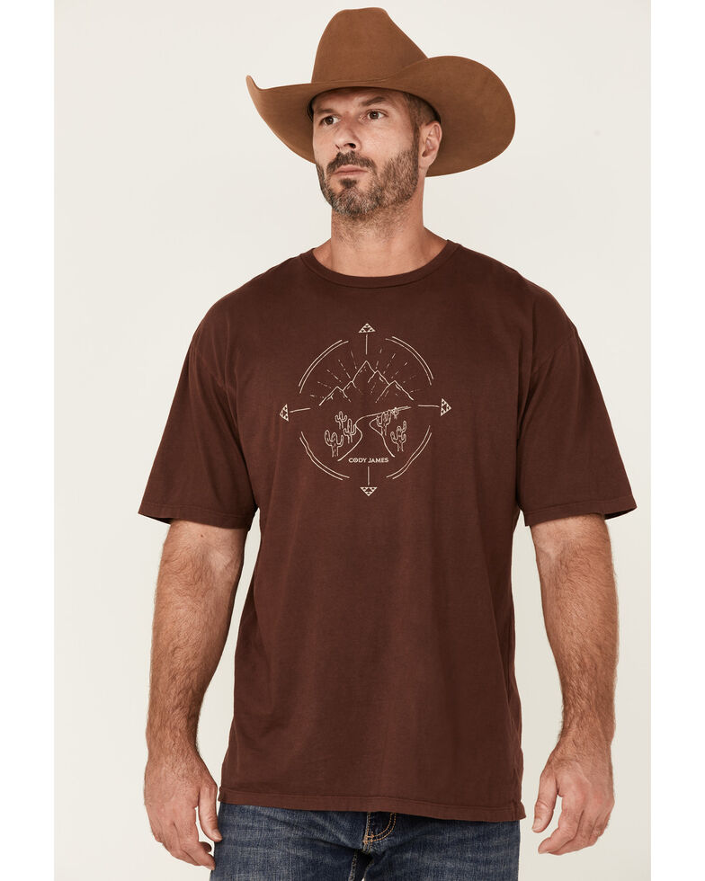 Cody James Men's Heather Burgundy Desert Compass Graphic Short Sleeve T-Shirt , Burgundy, hi-res