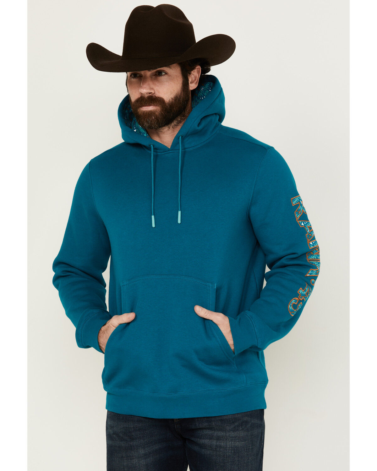 Image #1 - RANK 45® Men's Brundi Logo Hooded Sweatshirt, Teal, hi-res