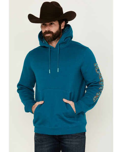 Image #1 - RANK 45® Men's Brundi Logo Hooded Sweatshirt , Teal, hi-res