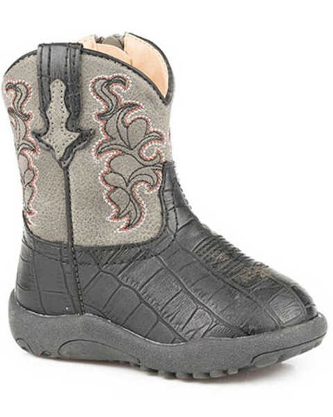 Roper Infant Boys' Cowbabies Gator Print Poppet Boots - Round Toe, Black, hi-res