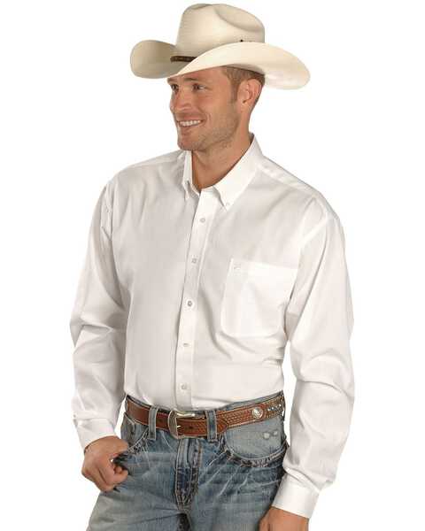 Cinch Men's Solid Button Down Long Sleeve Western Shirt, White, hi-res