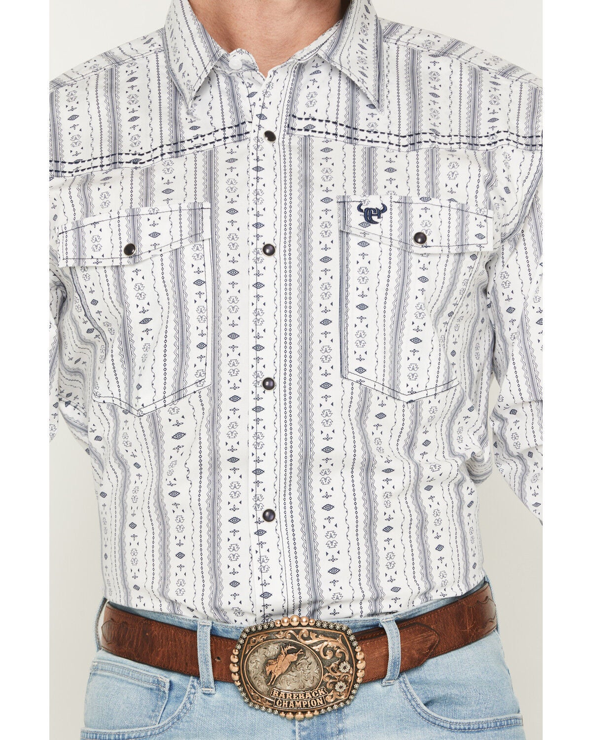 Image #3 - Cowboy Hardware Men's Southwestern Stripe Print Long Sleeve Snap Stretch Western Shirt, White, hi-res