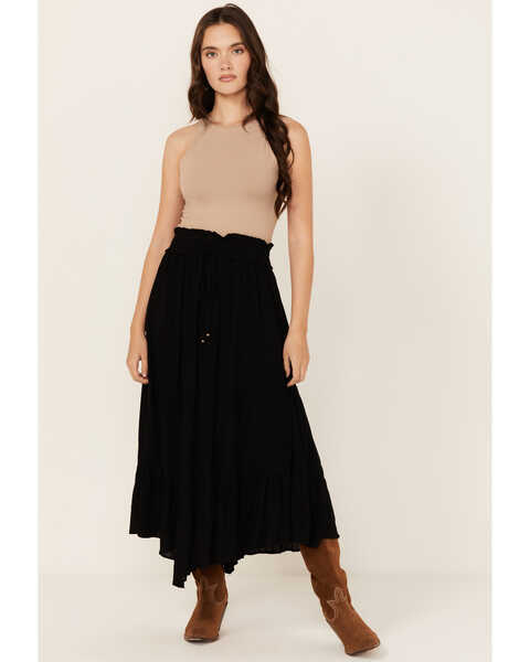Angie Women's Ruffle Hem Maxi Skirt, Black, hi-res