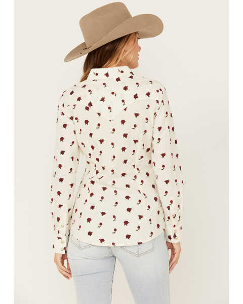 Image #4 - Wrangler Retro Women's Rose Print Long Sleeve Western Flannel Shirt , White, hi-res