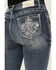Grace in LA Women's Medium Wash Mid Rise Floral Fleur de Lis Pocket Stretch Bootcut Jeans , Medium Wash, hi-res