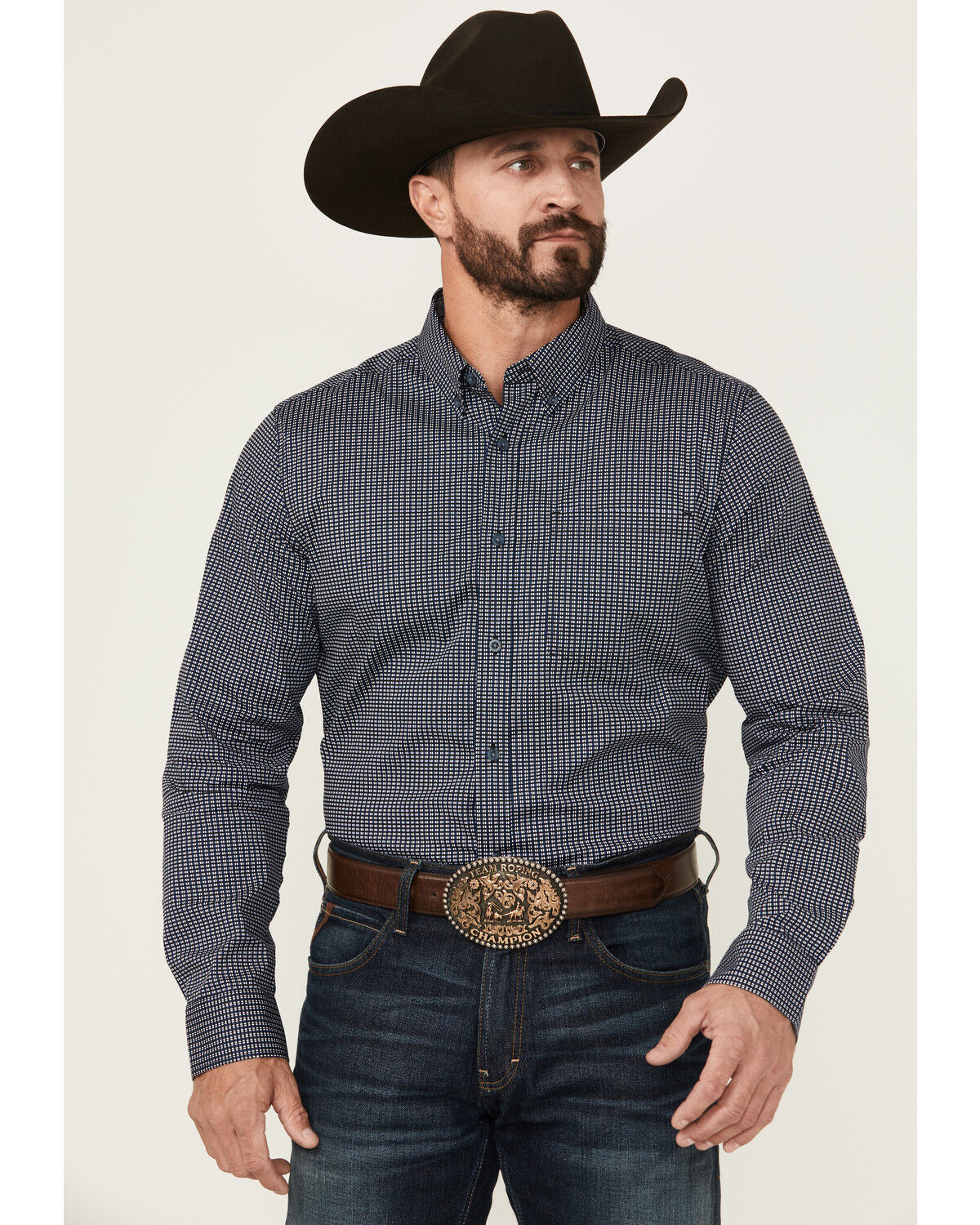 Image #1 - Cody James Men's Chris Geo Print Long Sleeve Button-Down Stretch Western Shirt, Dark Blue, hi-res
