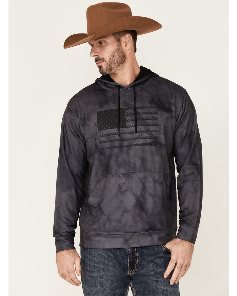HOOey Men's Black Tie-Dye Liberty Roper Flag Graphic Hooded Sweatshirt , Black, hi-res