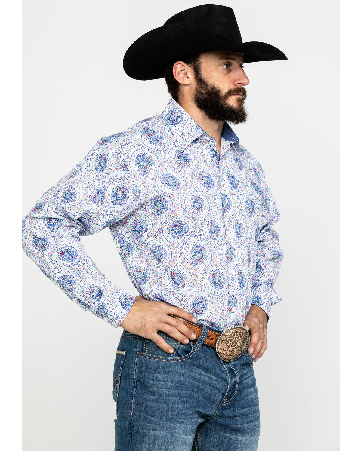 Image #3 - Tuf Cooper Men's Stretch Paisley Print Long Sleeve Western Shirt, Blue, hi-res