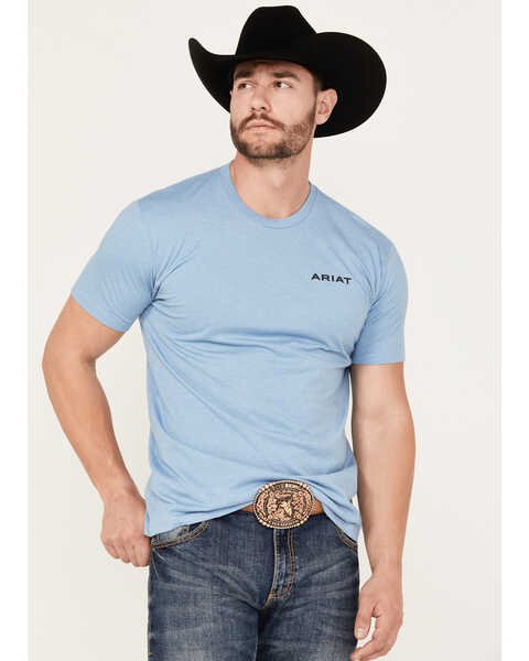 Ariat Men's Wheat Flag Short Sleeve Graphic T-Shirt, Light Blue, hi-res