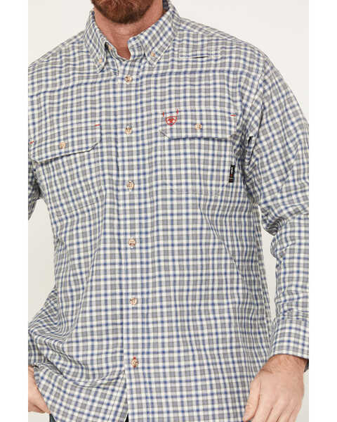 Image #3 - Ariat Men's FR Plaid Print Featherlight Long Sleeve Button Down Work Shirt, Blue, hi-res