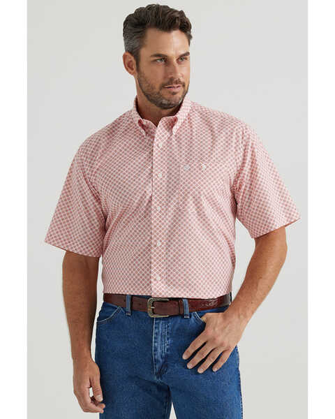 Image #1 - Wrangler Men's Classic Medallion Print Short Sleeve Button-Down Western Shirt - Tall, Orange, hi-res
