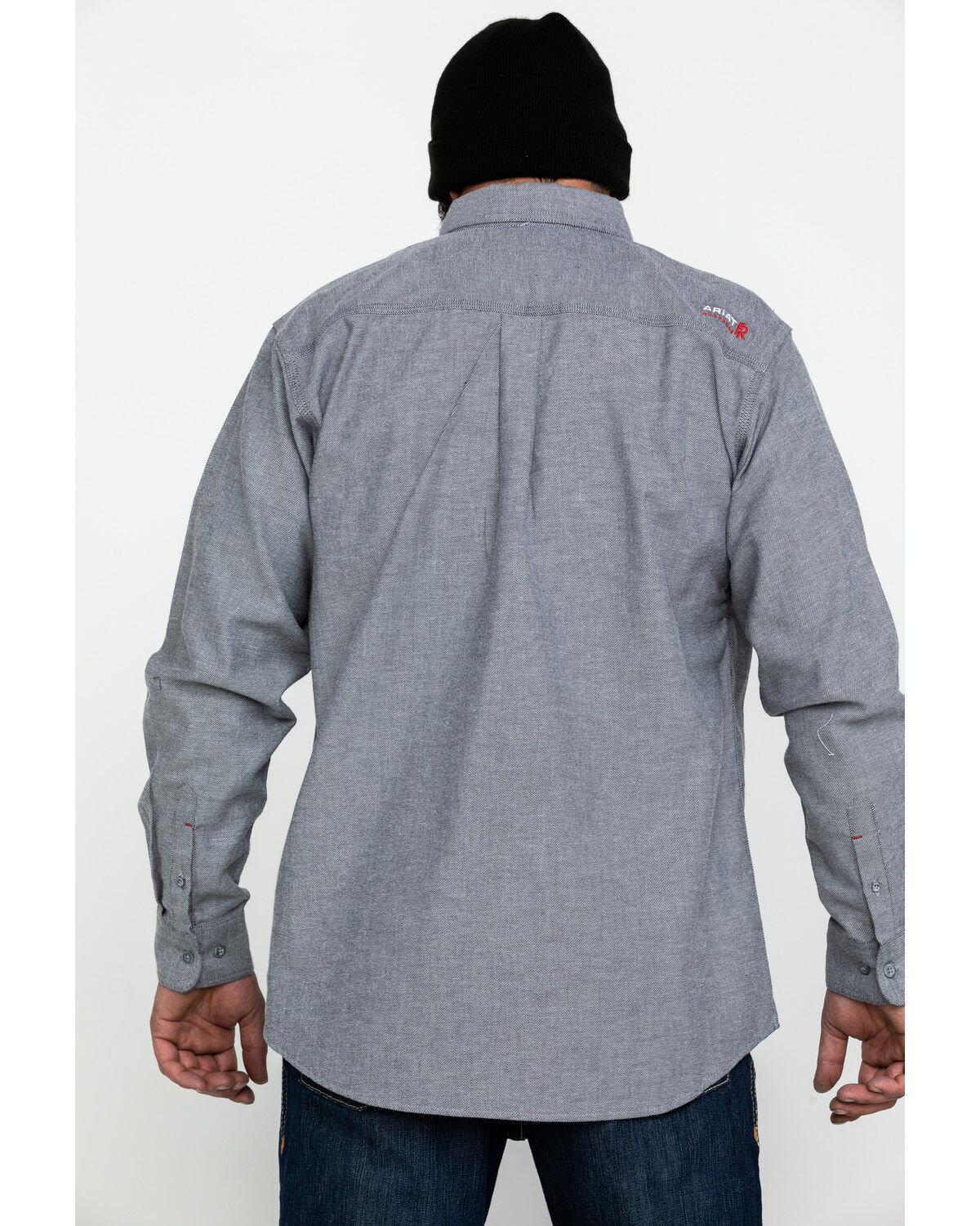 Image #2 - Ariat Men's FR Solid Durastretch Long Sleeve Work Shirt, Navy, hi-res