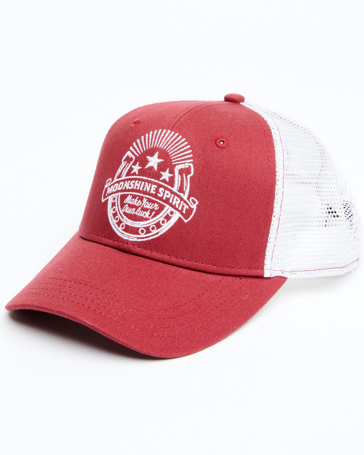 Image #1 - Moonshine Spirit Men's Red Horseshoe Embroidered Mesh-Back Ball Cap, Red, hi-res