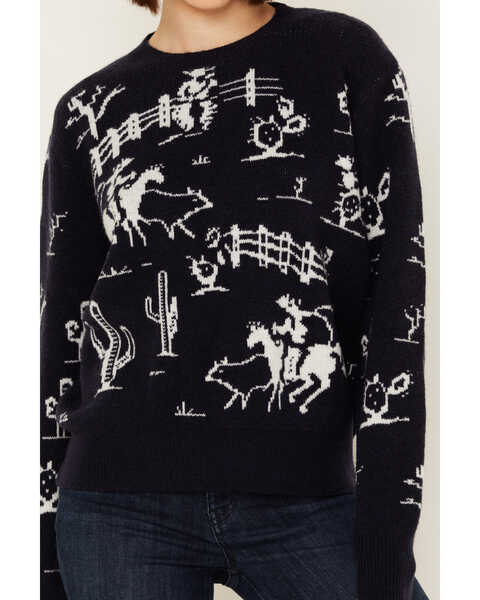 Image #3 - Rodeo Quincy Women's Cowboy Desert Printed Sweater , Navy, hi-res