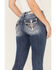 Miss Me Women's Medium Wash Stretch Mid Rise Embroidered Americana Cross Rhinestone Bootcut Jeans, Blue, hi-res