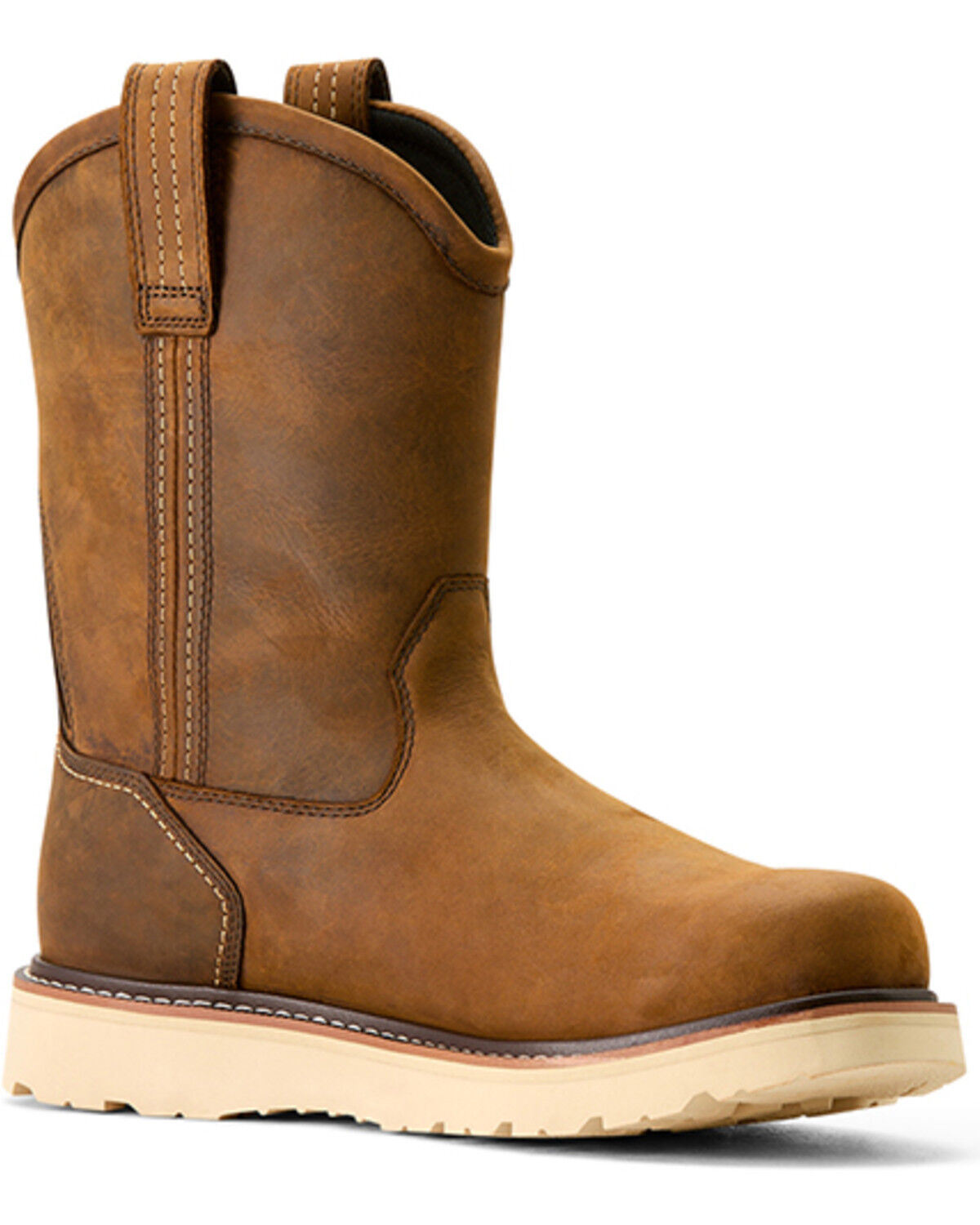 Image #1 - Ariat Men's 10" Rebar Wedge Pull-On Waterproof Work Boots - Soft Toe, Brown, hi-res