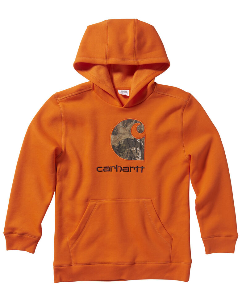  Carhartt Boys' (4-7) Orange Embroidered Logo Fleece Hooded Sweatshirt , Orange, hi-res