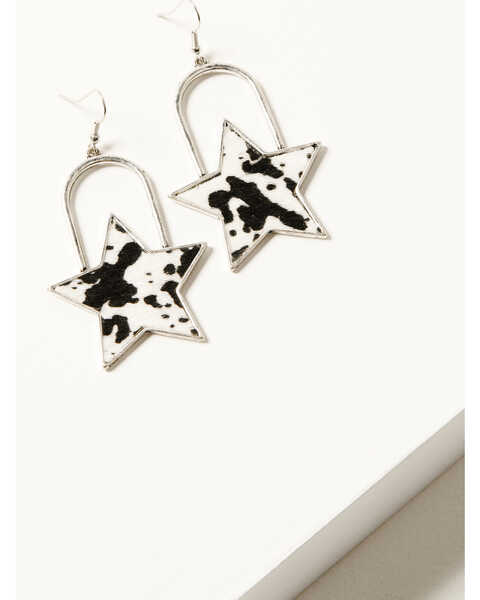 Shyanne Women's Cowhide Star Statement Earrings , Silver, hi-res