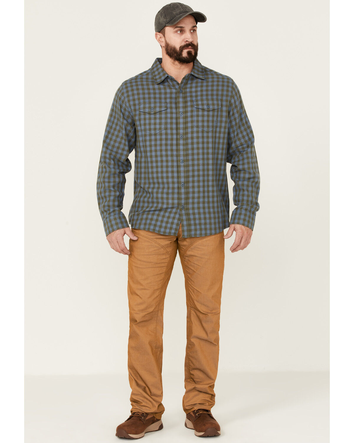 Image #2 - Brothers and Sons Men's Small Check Plaid Long Sleeve Button-Down Western Shirt, Indigo, hi-res