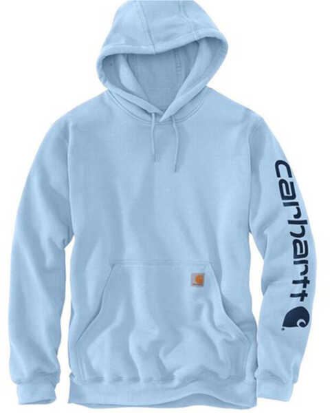 Carhartt Men's Loose Fit Midweight Logo Sleeve Graphic Hooded Sweatshirt, Light Blue, hi-res