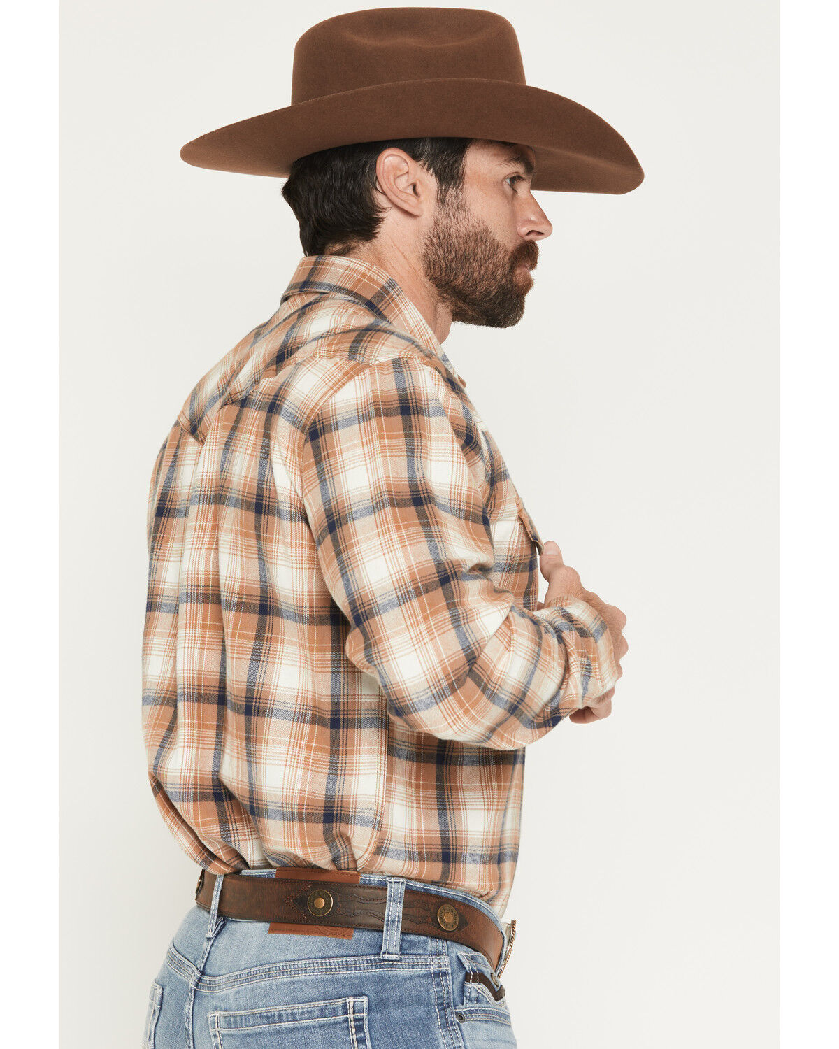 Image #2 - Cody James Men's Bravo Plaid Print Long Sleeve Snap Flannel Shirt - Tall, Tan, hi-res